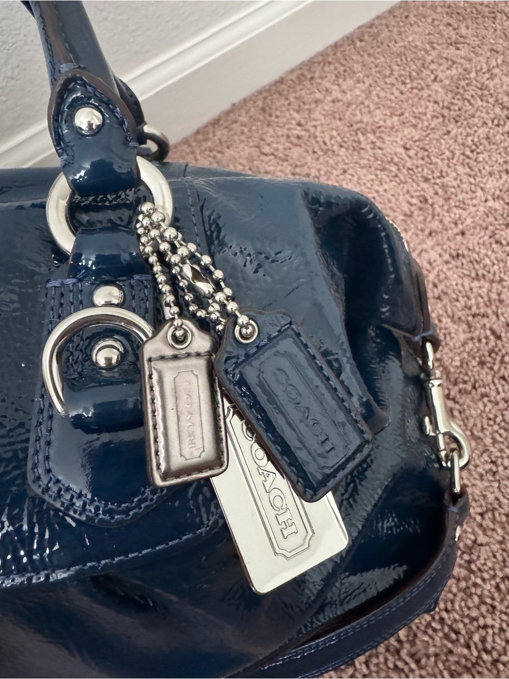 Coach PatentLeather BLUE Madison Satchel in Navy - Picture 3 of 6
